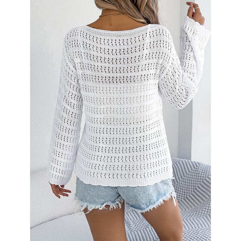Sexy Off Shoulder Knit Tops For Women Loose Slash Neck Hollow Out Long Sleeved Knit Sweater Casual Loose Feminina