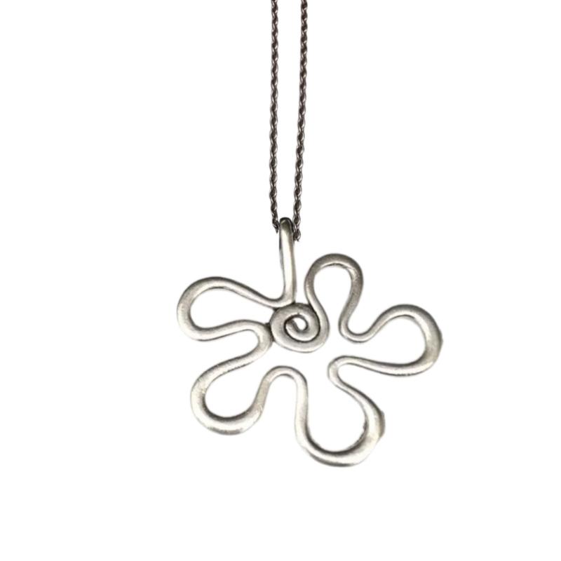 Tibetan Silver Boho Open Flower Spiral Design Charms Pendants Necklace With Black Faux Suede Cord Long Necklace Handmade Jewelry