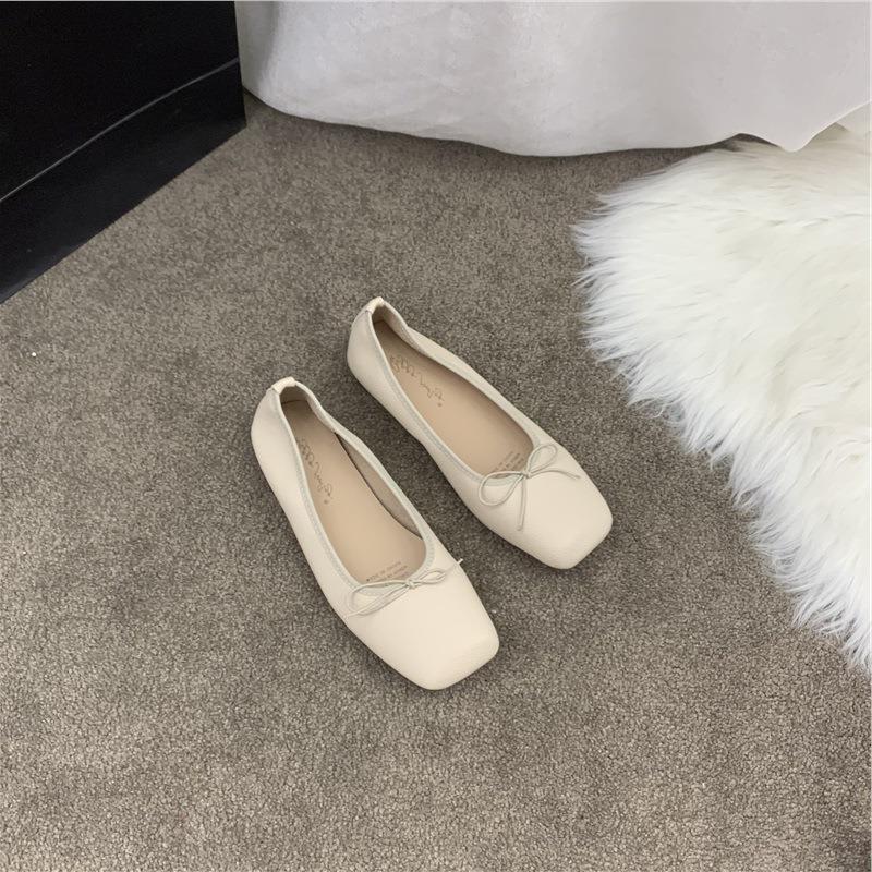 Fashion Soft PU Leather Bowtie Ballets Shoes Woman Square Toe Flats Cozy Roll-Up Moccasines Mujer Wedding Loafers Brides Dance Ballerina