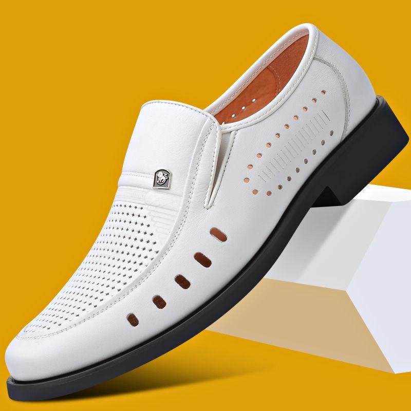 Men's Breathable Genuine Leather Hollow Sandals - Soft Sole, Non-Slip, Perfect for Summer and Business Wear