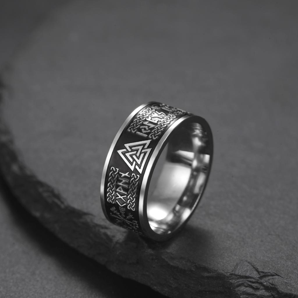 VASSAGO Viking Celtic Runes Ring For Men Triquetra Trinity Norse Jewelry Black Ring Good Luck Irish Mens Jewelry