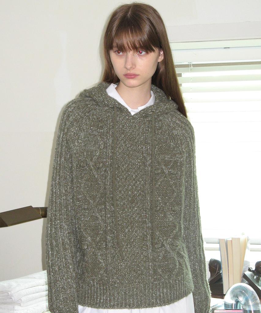 SINOON Cable Knit Hood (Khaki)