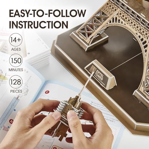 ASSYME Cubic Fan 3D Puzzle Craft Kit, Eiffel Tower (with LED), L091h, No Glue or Tools Required