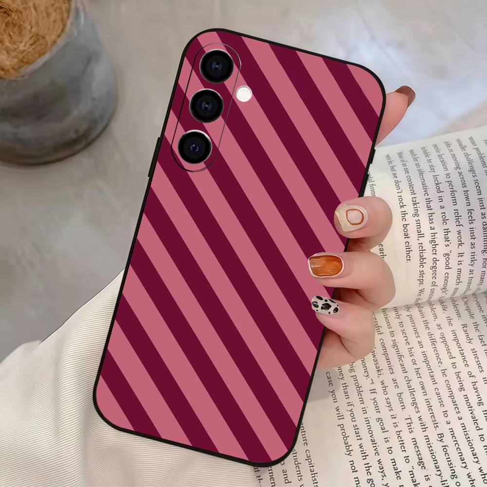 Burgundy White Stripe Pattern Phone Case For Samsung Galaxy A73,A72,A71,A70,A53,A52,A51,Soft Silicone Black Cover