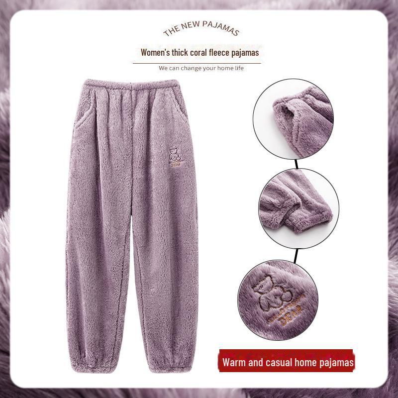 Women's Winter Plush Warm Pajama Pants - Loose, Thickened, Cozy Trousers