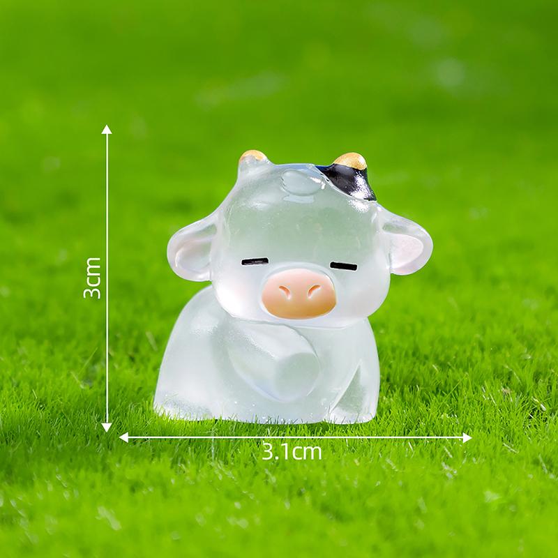 Creatively Cute Mini Luminous Cows Miniature Figurines DIY Home Decoration Accessories Gifts Car Desktop Small Ornaments