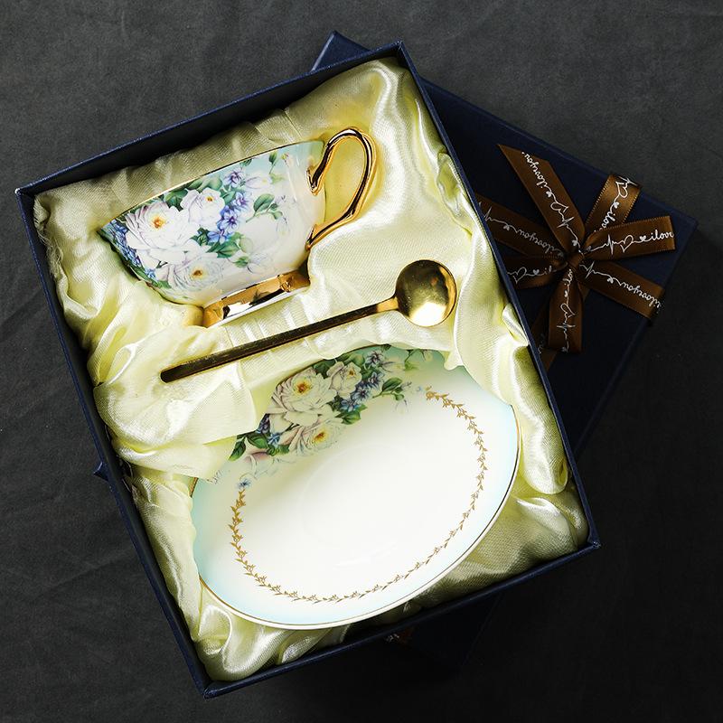 Fine Bone China Coffee Cup Set Porcelain Saucers European Style Luxury Afternoon Tea Set Home Kitchen Dining Wedding Gift Box