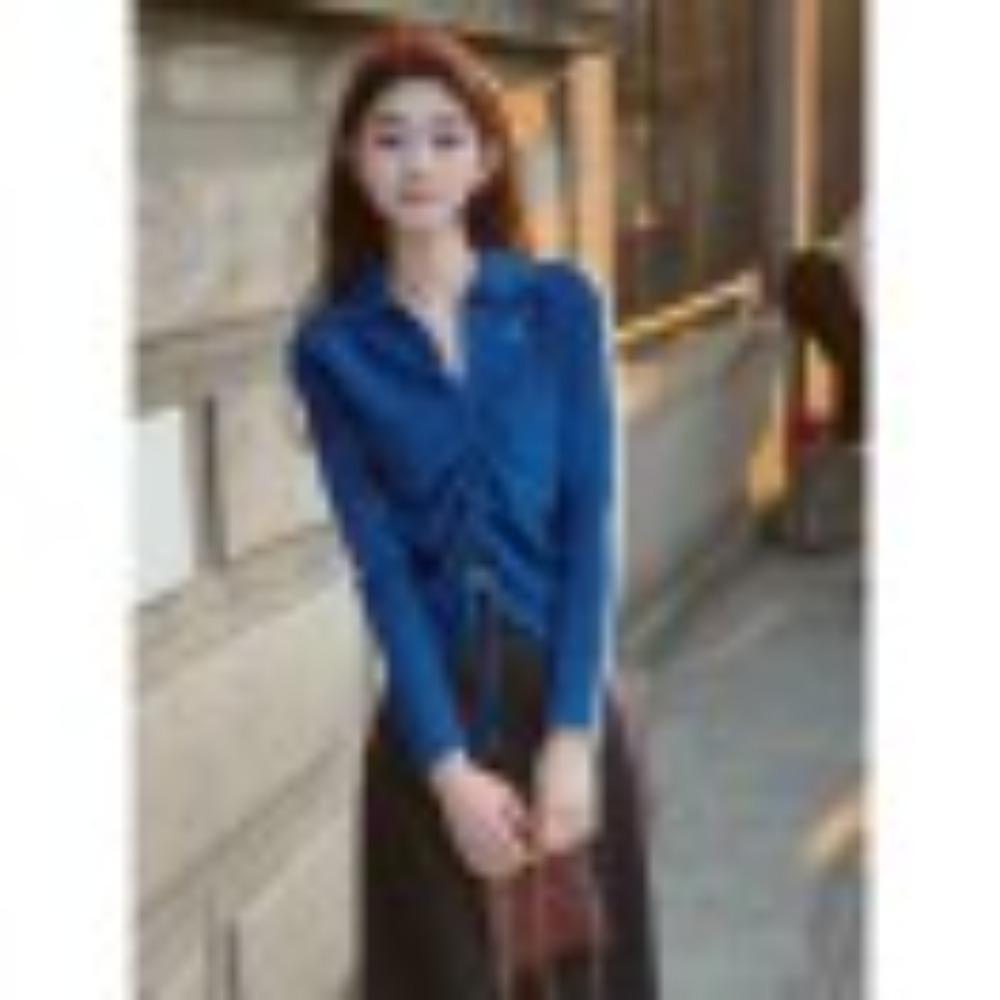 A New Large-sized Irregular Drawstring Top for Women's Autumn Wear with A Polo Collar and Shoulder