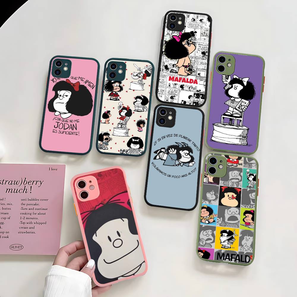 Popular Cartoon M-Mafalda Phone Cases For IPhone 16 15 14 Plus 13 12 11 Pro Max Matte Oft Bumper Phone Cover