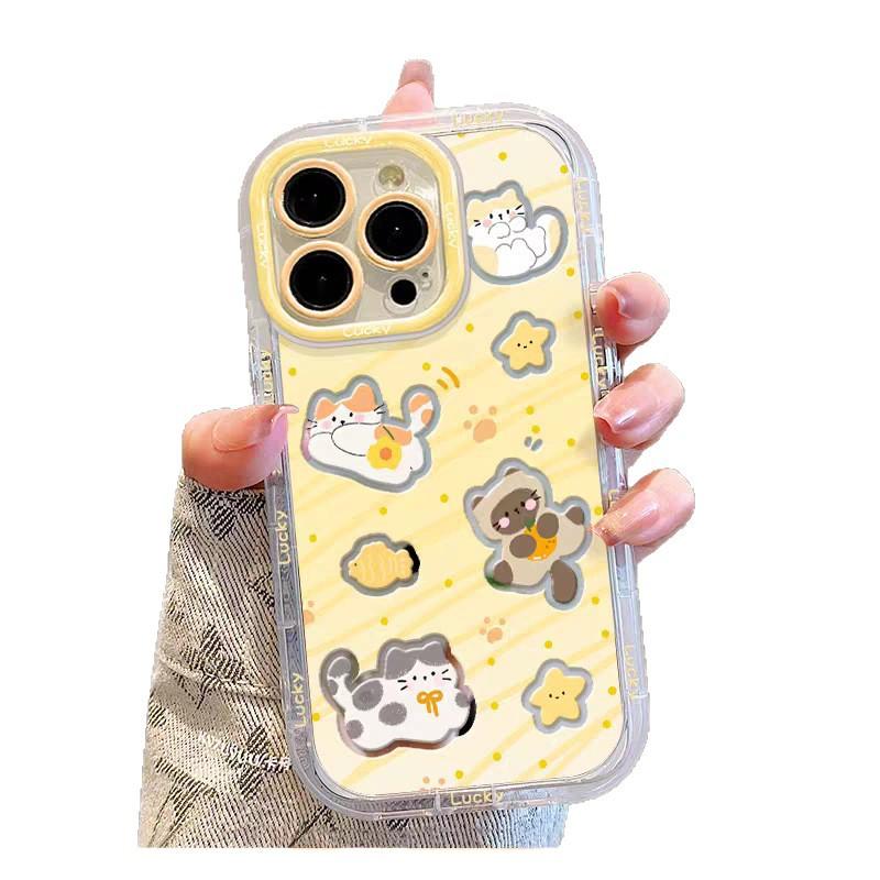 Yellow Star Cat for IPhone17promax Cream Mirror Phone Case Oil 16 Brand New 15 Cartoon 14