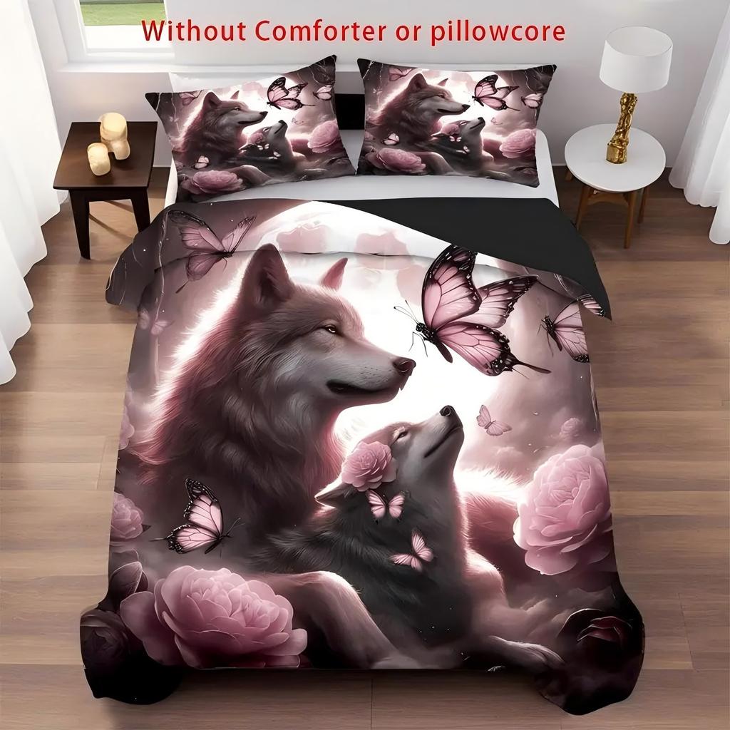 Comforter Romantic Double Wolf Pattern 3D Printed Anime Wolf Duvet Comforter Polyester Soft Comfortable Dormitory Bedroom Set