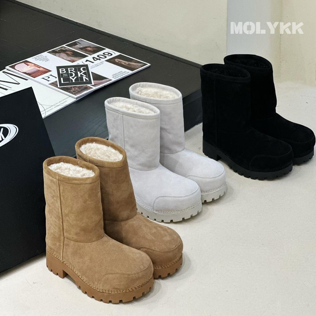 Genuine leather cowhide women's shoes trendy snow boots women's 2025 winter new thickened velvet short tube fashionable versatile warm