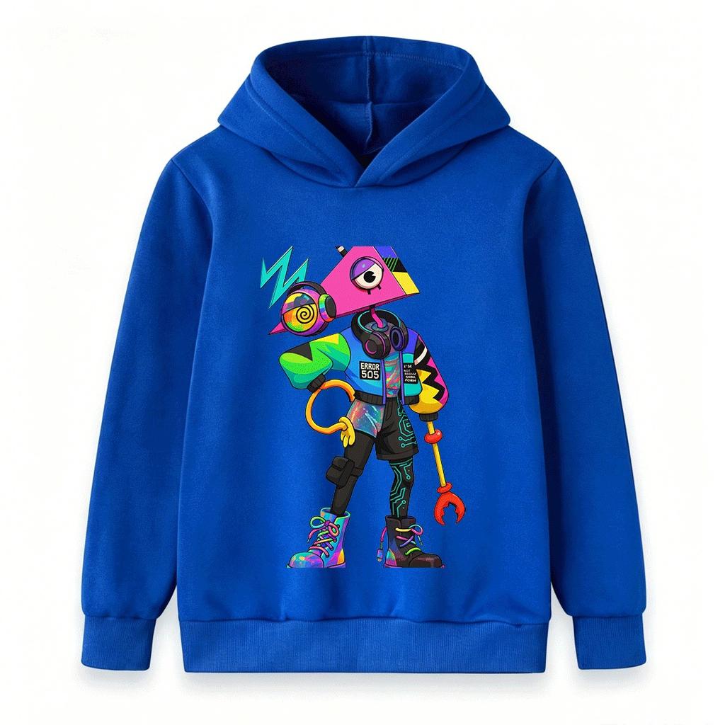 Kids Boys Girls Pullover Hoodie, Stylish Cyberpunk Triangle Head Eye Cartoon Print Casual Long Sleeve Sweatshirt for Children