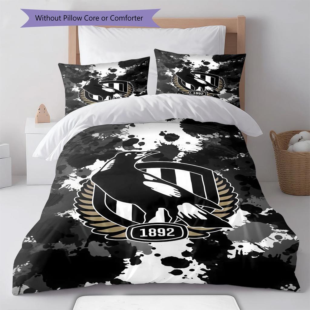 Set Biancheria da Letto con Fantasia Collingwood Magpies Copripiumino Federa Decorazione per la Casa Regalo (1 * copripiumino + 2 * federa, senza nucleo)