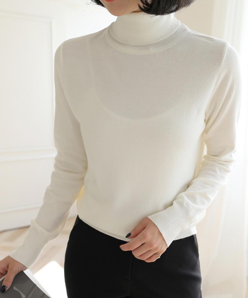 Ppaeppae Warm Basic Long Neck Turtleneck Knit T-Shirt