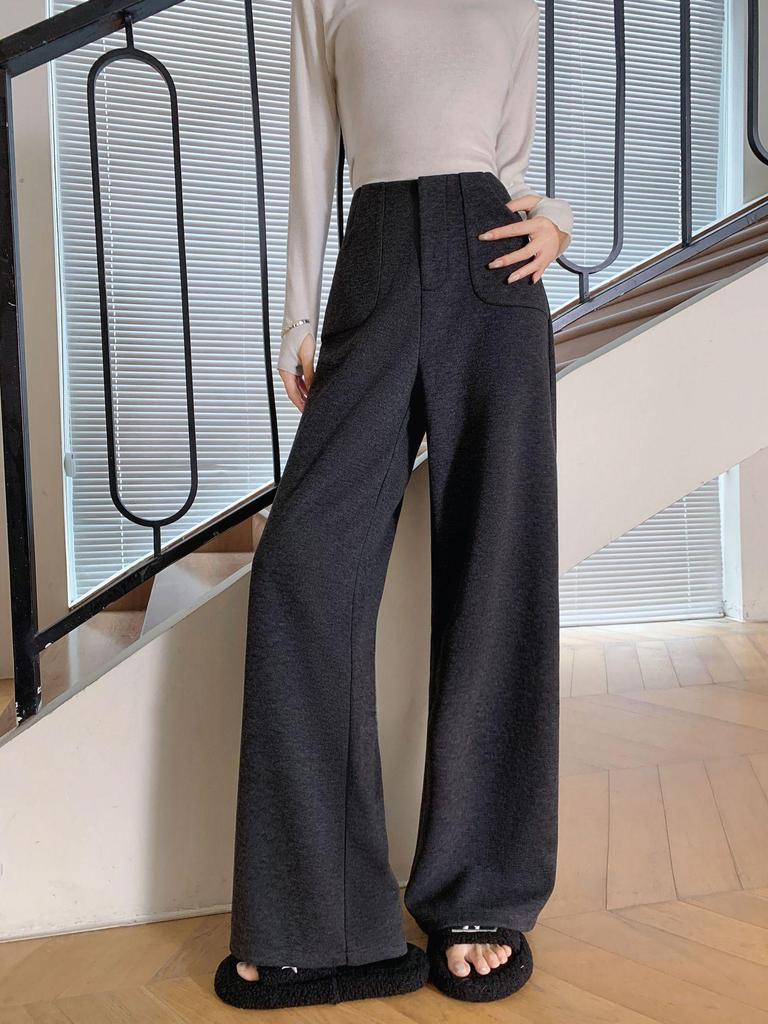 Ai Xuan Grey Acetate Wool Straight Leg Trousers - 2025 Autumn/Winter Women's High-End Narrow Leg Casual Pants