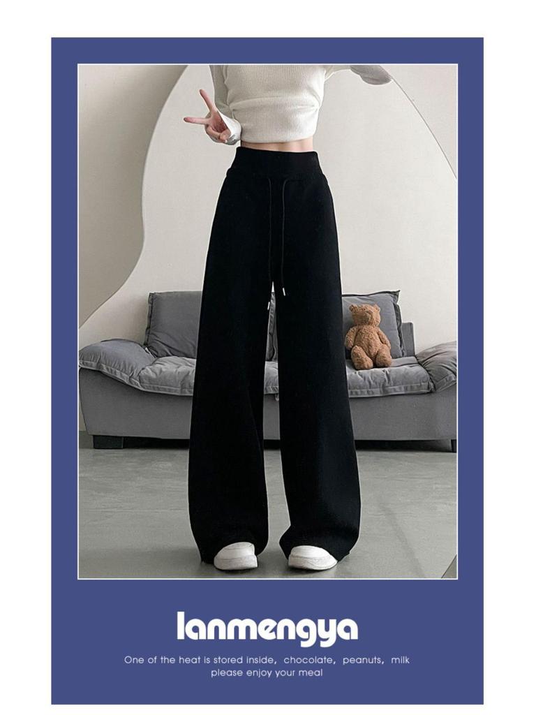 Women's Black High-Waist Wide-Leg Sweatpants - Loose, Comfortable, Floor-Length, Summer Casual