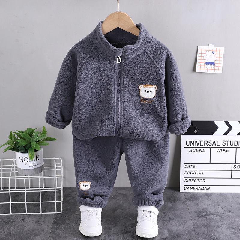 New Winter Girls Plush Set for Boys Casual Sports Two-piece Set for Baby Toddler Outdoor Clothing Sets