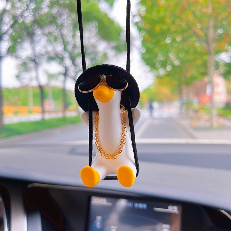 Anime Gypsum Swing Duck Car Interior Decoration Cute Wearing Hat Glasses Duck Auto Rearview Mirror Pendant For Car Accessories