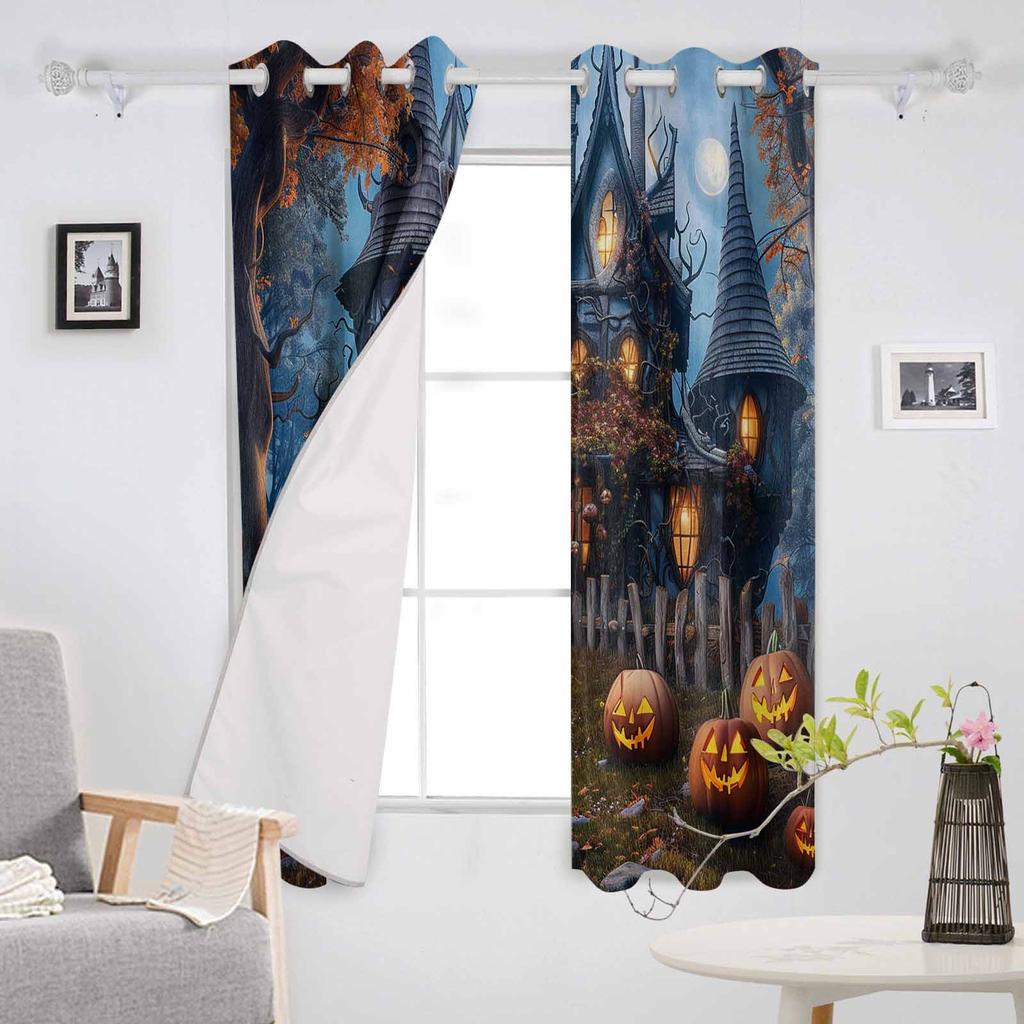 Halloween Castle Pumpkin Retro House Blackout Curtains For Living Room Bedroom Window Treatment Blinds Drapes