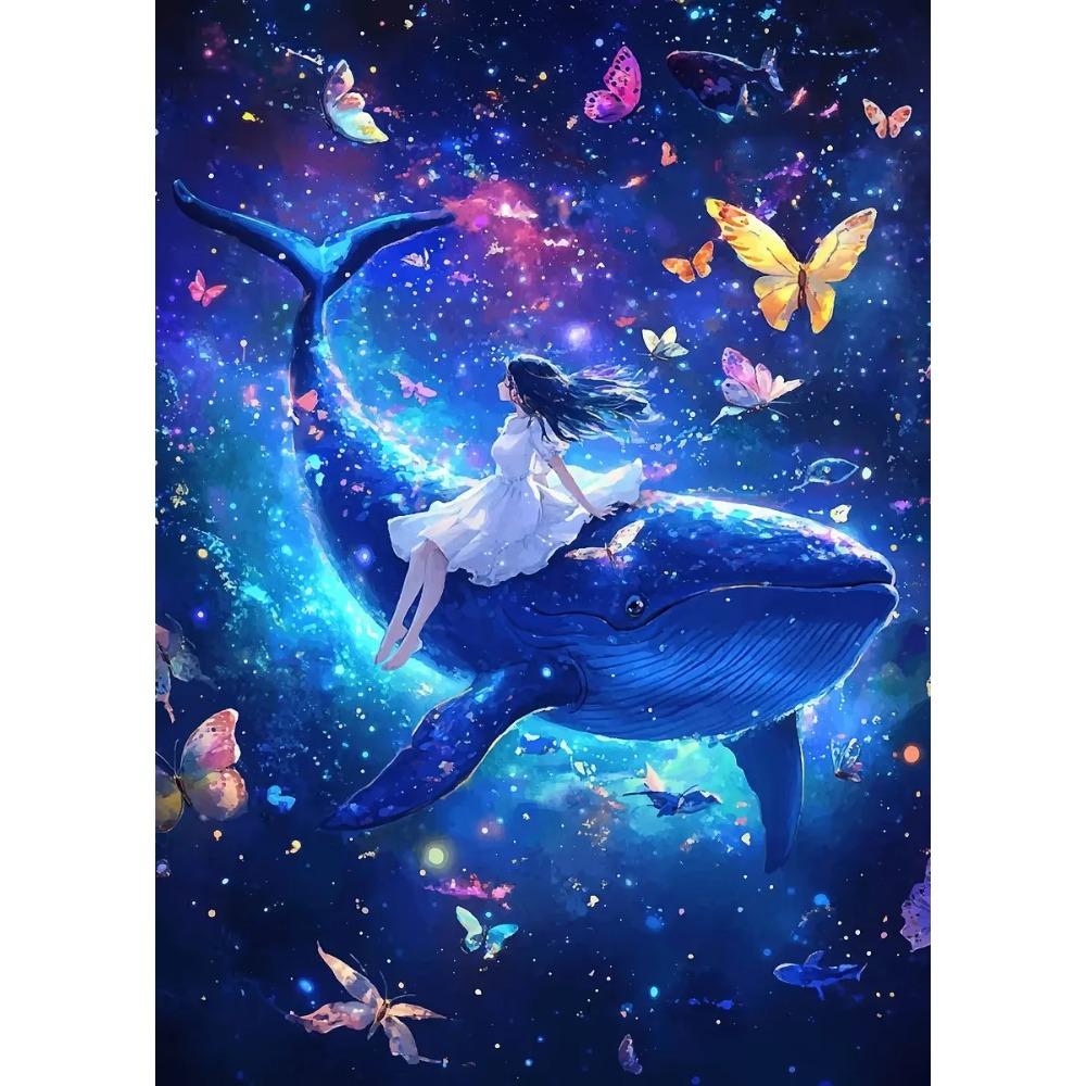 Dreamy Whale Posters Magical Serene Night Surreal Surrounded By Stars Prints Canvas Painting Art Wall Pictures Home Room Decor