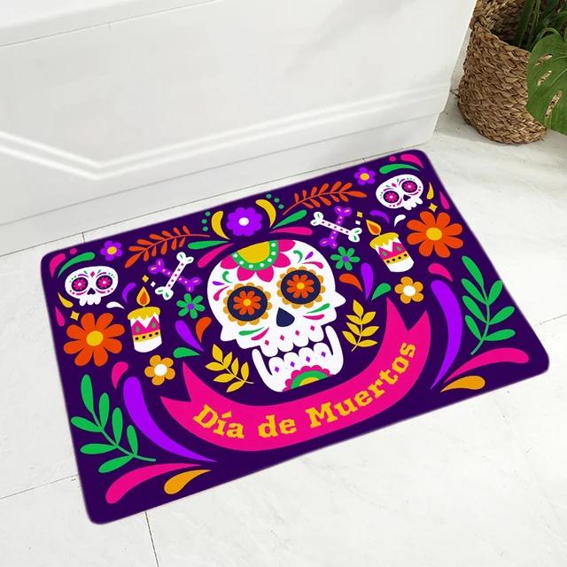 Cartoon Mexico Day of The Dead Entrance Doormat Home Decor Sugar Skulls Kitchen Hallway Rugs Bathroom Non-slip Floor Mat
