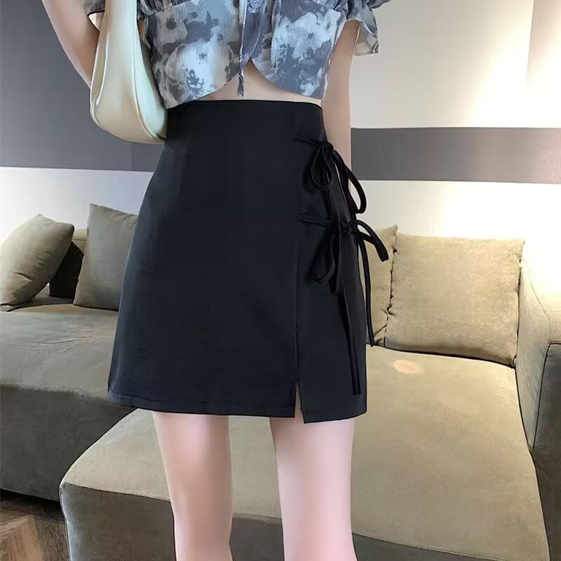 

Летняя женская юбка с высокой талией, плиссированная, с завязками - Модная и универсальная мини/миди, супер фея, академический стиль. L чёрный