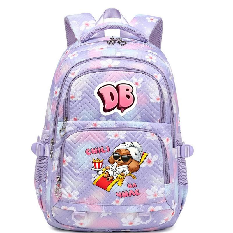 Cute Cartoon Character Print Backpack Girls School Use Large Capacity Nylon Student Bag With Padded Curved Straps