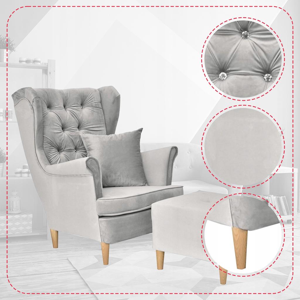 Gaja Wing Chair with Footstool Scandinavian Family Furniture Pigeon Ash