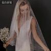 All Over Scattered Pearl Sheer Tulle Bridal Veil, Single Layer Plain Ivory Wedding Veil For Lace Satin Gown Pre-Wedding Elopement Portrait Shoot