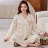 French Premium Imitation Cotton Loose Large Size Autumn Women's Pajamas Lapel Cardigan Loungewear Long Sleeve Set