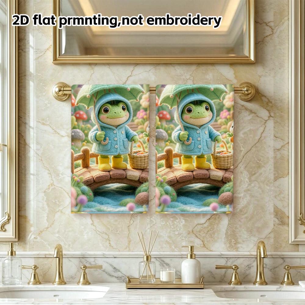 Frog Rainy Forest Bath Towel, Woodland Creature Print, Soft Absorbent Kids Towel for Daily Wash