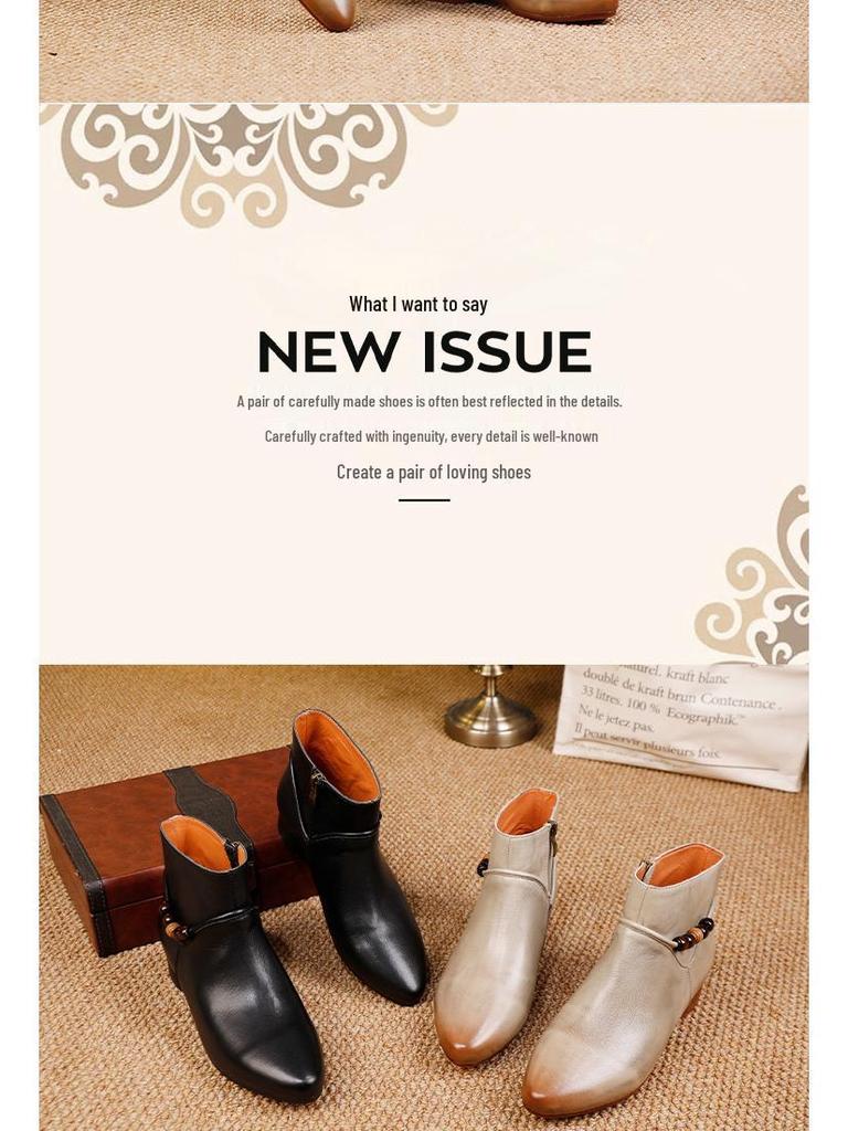 Women's 2025 Retro Low-Heel Pointed Toe Ankle Boots: High-Quality Full Leather Inside & Out, Autumn/Winter Fashion.