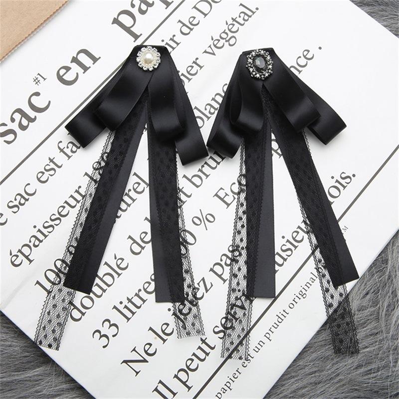 Black Fabric Bow Brooches For Women College Style Collar Flower Lapel Pins  Necktie  Jewelry Gifts
