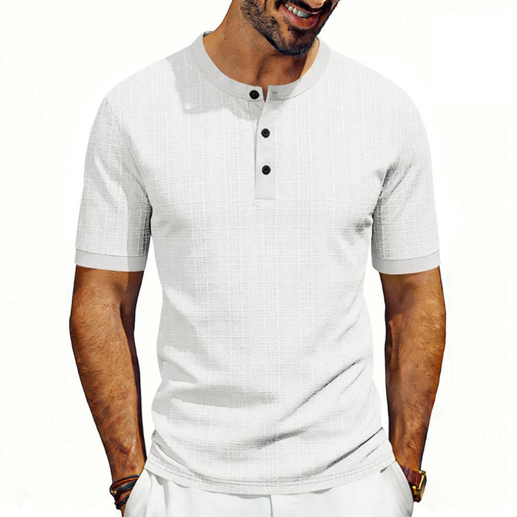 Men’s Short Sleeve Henley Shirt Casual Button Down Linen T Shirt Lightweight Breathable Summer Top for Everyday Wear