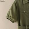 ZANZEA Women Casual Turn Down Collar Solid Color Short Sleeve Dress
