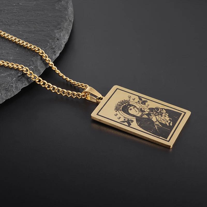 Classic Catholic Virgin Mary Square Pendant Necklace for Men Women Christian Religious Prayer Amulets Jewelry Gifts