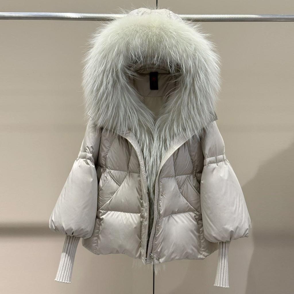 Winter new raccoon big fur collar hooded white goose down jacket women's short loose thickened warm jacket
