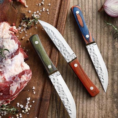 Stainless Steel Household Fruit Knife with Rib Handle Meat Knife with Wooden Handle Multi-purpose