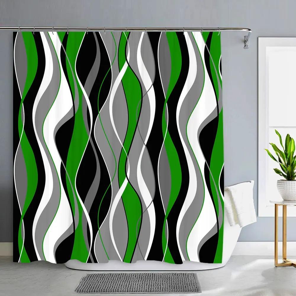 Black and Grey Shower Curtain, Gray White Abstract Modern Bathroom Decor Waffle Weave Textured Fabric Shower Curtains With Hooks