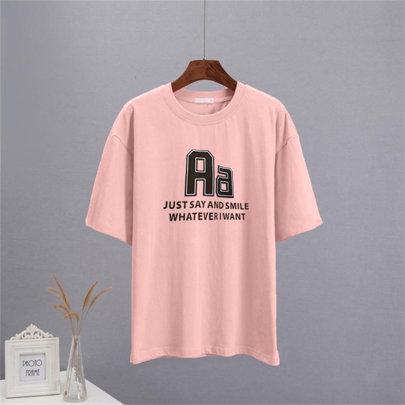 Bavlněná trička Shellsuning Oversized Dámské Léto S krátkým rukávem Trička s 3D potiskem dopisů Dámské Běžné Volné High Street Basic Tops