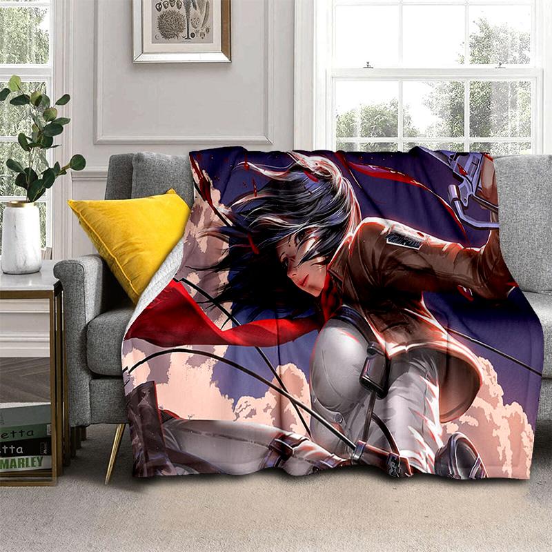 3D Cartoon Attack on Titan Eren Mikasa Anime Blanket,Soft Throw Blanket for Home Bedroom Bed Sofa Travel Picnic Cover Kids Gift