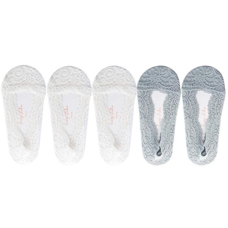 5 Pairs/Lot Socks Women's Ankle Short  No-Show Invisible Foot Summer Thin Cotton Set White Low Cut Boat Lace Silicone Non-Slip