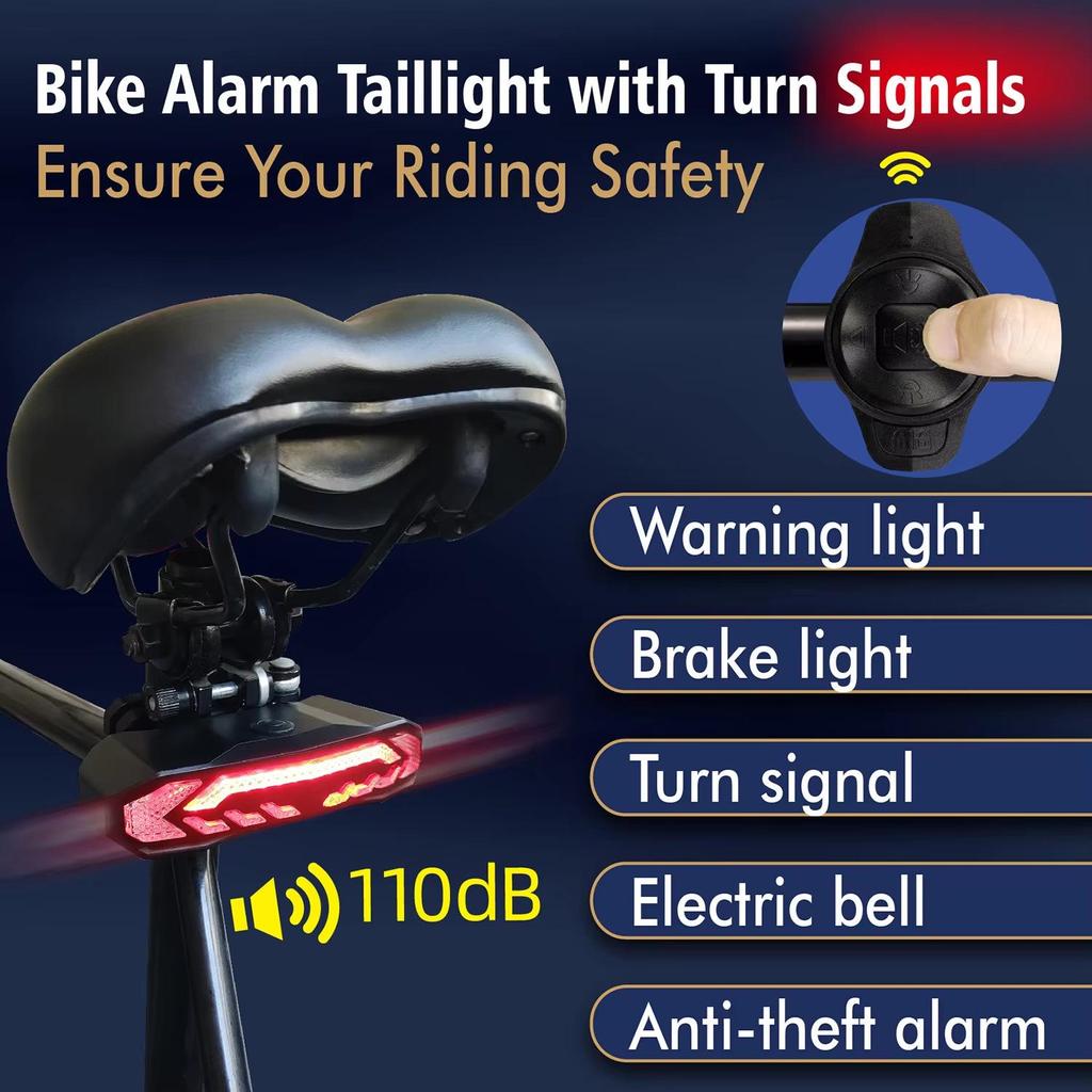 Smart Induction Wireless Bicycle Tail Light with Dual Remote Control, Waterproof, Rechargeable, and Anti-theft Alarm