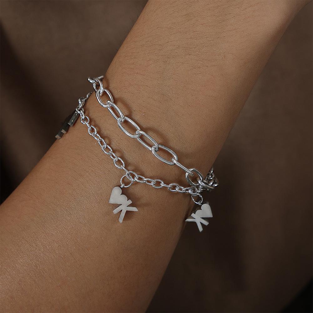 Vintage Heart Pendant Double Layer Titanium Steel Bracelet