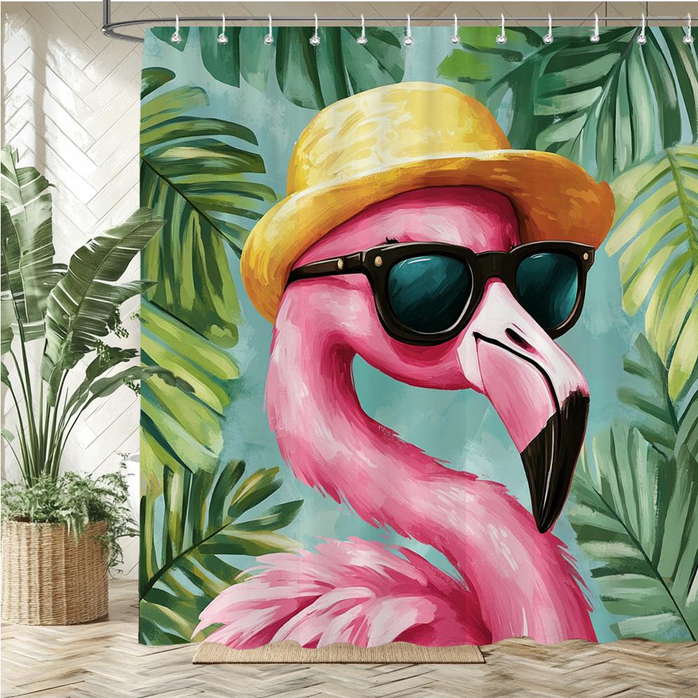 Nordic Plant Flamingo Style Fabric Shower Curtain Bathroom Curtain,Flowers And Birds Style Home Decoration Curtain With Hooks