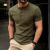 2026 Summer Men Short Sleeve T Shirt Henley Collar Casual Slim Basic Tee Lightweight Breathable Soft Comfortable All Match Daily Tops