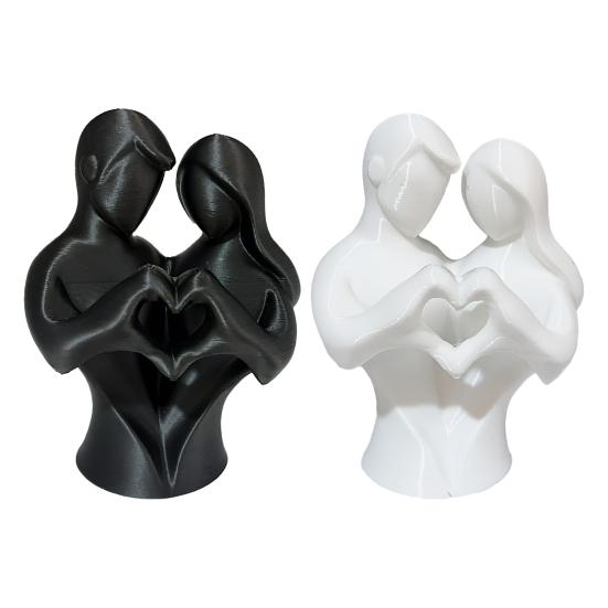 Sculptural Artistic Texture 3D Printed Couple Heart Statue, Abstract Minimalist Lovers Embrace Figurine, Romantic Desktop Easy Care Love Ornament