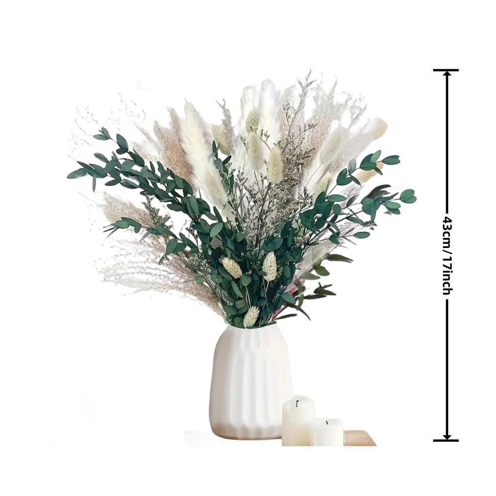 65 Piece Mixed Dried Flower Bouquet for Home Decor Pampas Grass Eucalyptus Natural Floral Arrangement 43cm Tall Vase Display