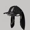 Polo Post-apocalyptic Style Rabbit-ear Cowboy Cap for Girls, Y2K Ripped Chain Hip-hop Unique Abi Style Baseball Cap, Trendy.